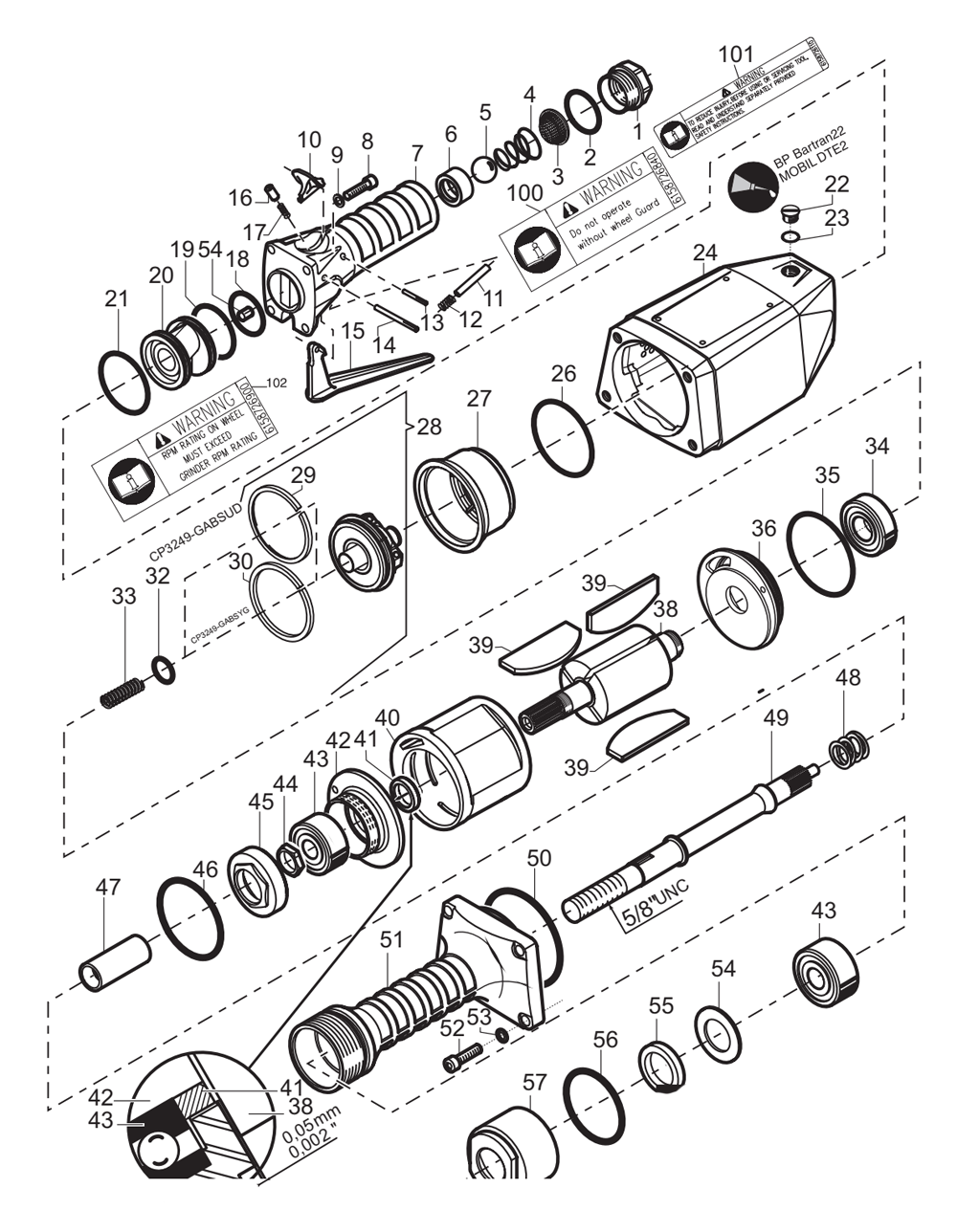 Fig-0 Diagram and Parts List for CP3249-GABSUD  Chicago Pneumatic Grinder